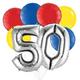 Premium Rainbow & Silver 50 Balloon Bouquet, 8pc